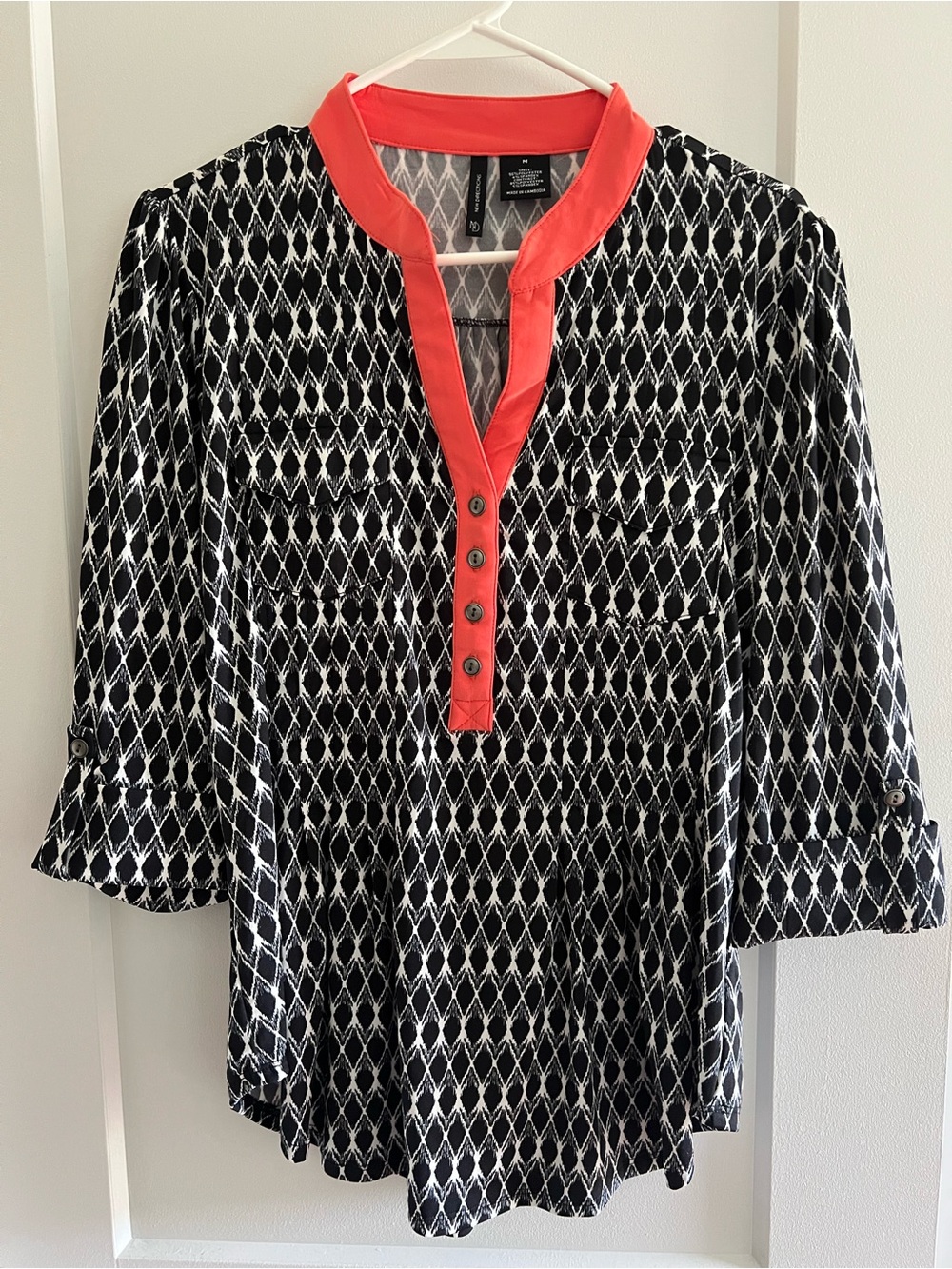 new directions Black & White Diamond Print Tunic with Coral Trim
